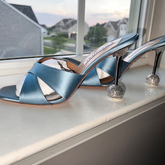 AQUAZZURA Yes Darling 95 crystal-embellished satin mules - Picture 4 of 12